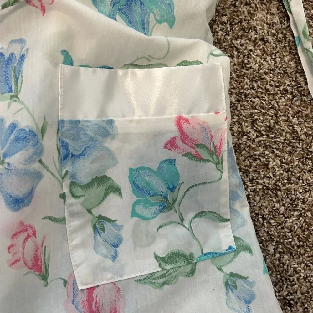 Vintage Union Label 70s 80s Sears Floral Satin Long Robe with Belt Large